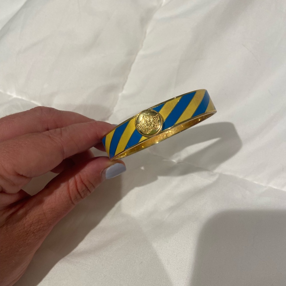 Coach Blue and Yellow Striped Bangle with Gold Accent